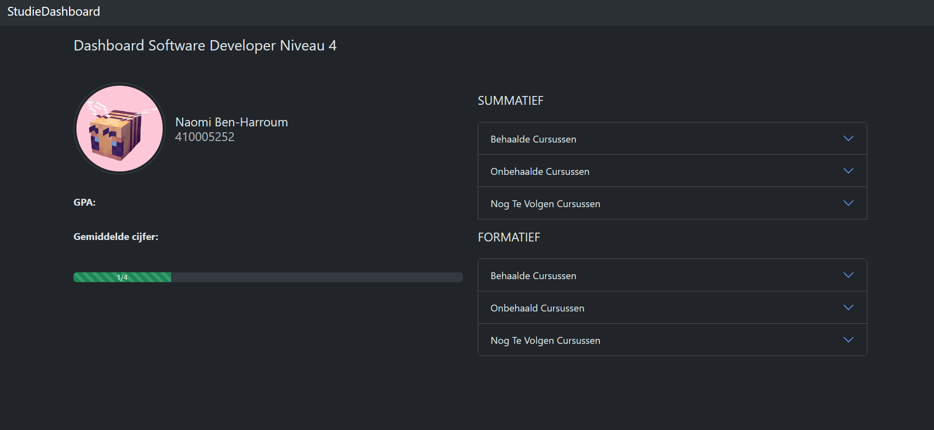 screenshot of a study dashboard